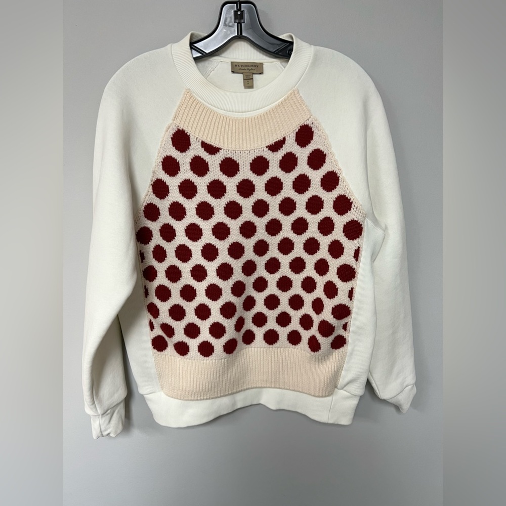 Burberry Merino Wool Ivory Sweater Sweatshirt Top Pullover Polka Dot Appliqué Sm